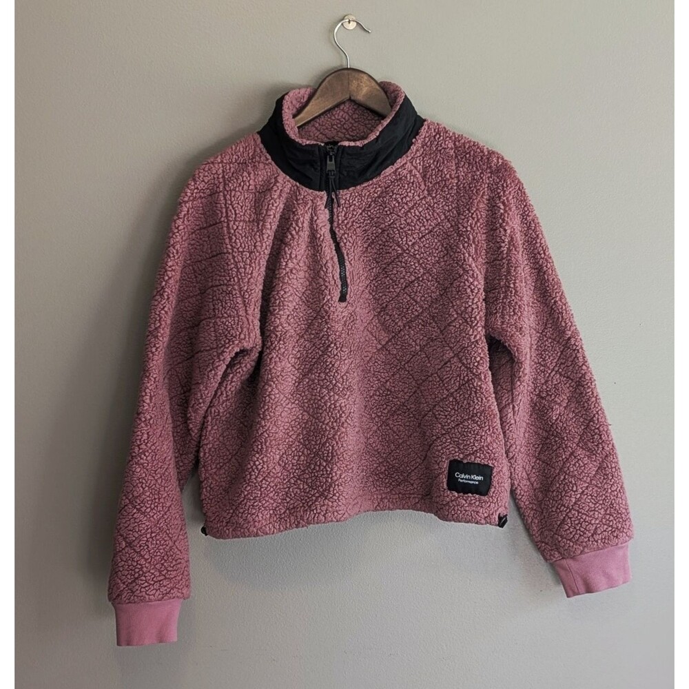 Calvin Klein Performance Womens XL Sherpa Fleece Pullover Zip Jacket Pink Mauve